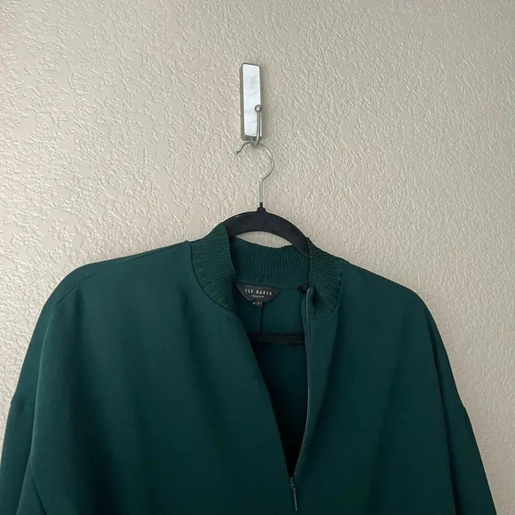 Ted Baker London Bianka Zip-Neck Blouse Size 1 4 Forest Green Mock Neck - Picture 6 of 10